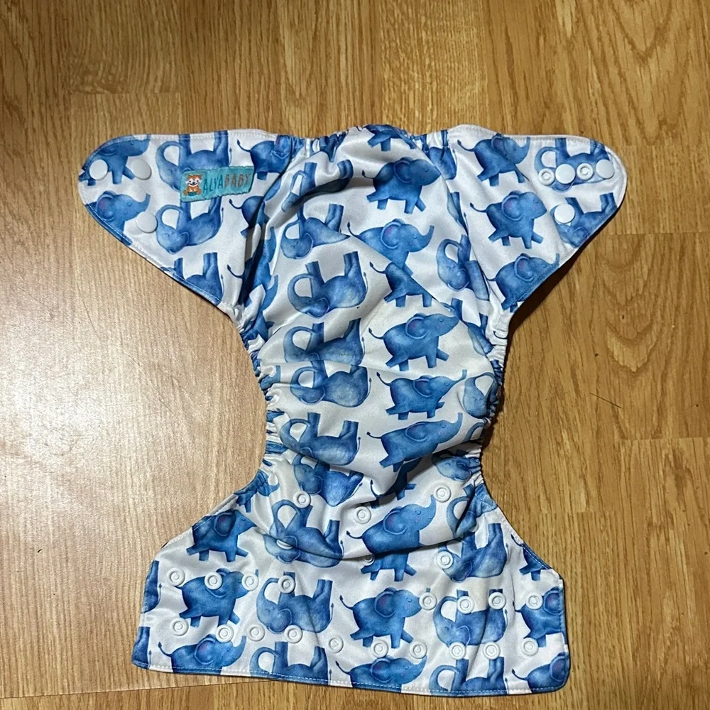 Blue Elephant Print Cloth Diaper